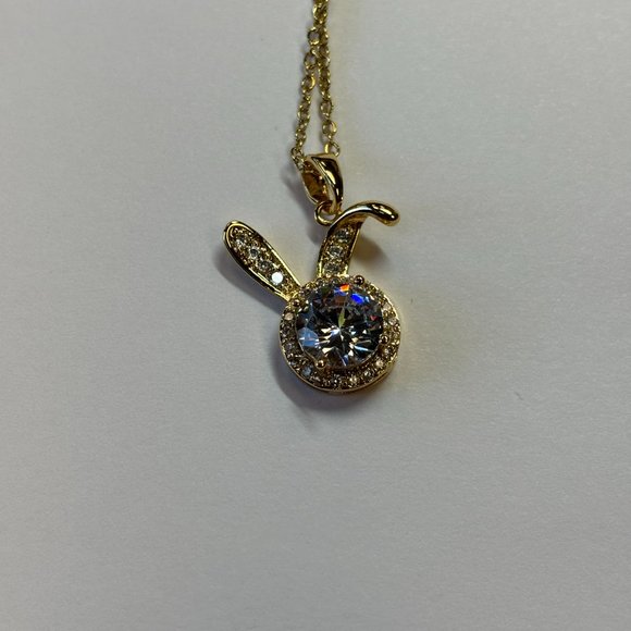 Gold 1.5 ct Zircon and Rabbit Face Pendant Necklace - Picture 3 of 17